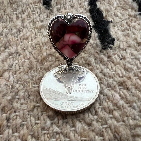 ❤️ Red Dahlia Kingman Turquoise 925 Heart Ring Navajo Southwestern Adj 6.8G - Picture 5 of 15